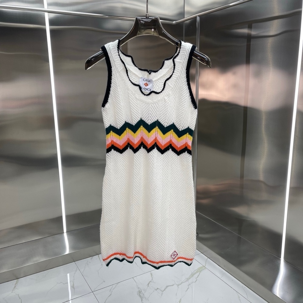 Casablanca White Chevron Knit Mini Dress